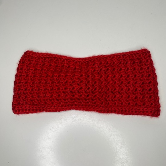 Handmade Red Crochet Ear Warmer/ Scarf/Cowl/ Neck Warmer with Rhinestone Button - Picture 4 of 6